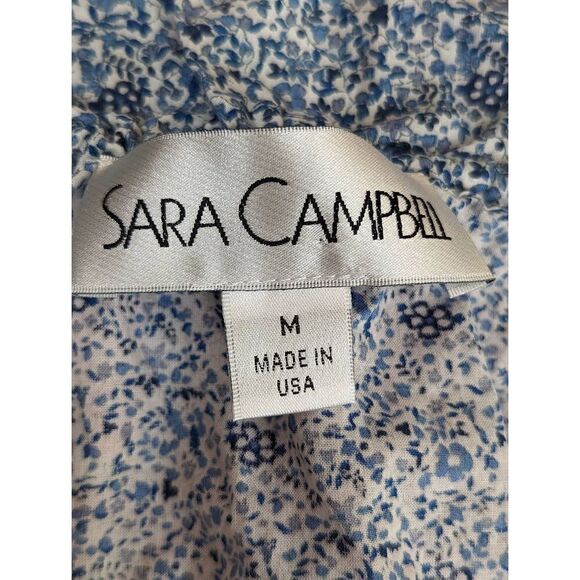 Sara Campbell Women Blue Floral Print Organic Cotton Blouse Size Medium - Picture 10 of 12